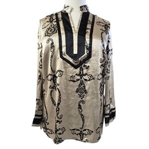 Lane Bryant Gold Black Paisley Split Neck Tunic Dressy Evening Party Unique
